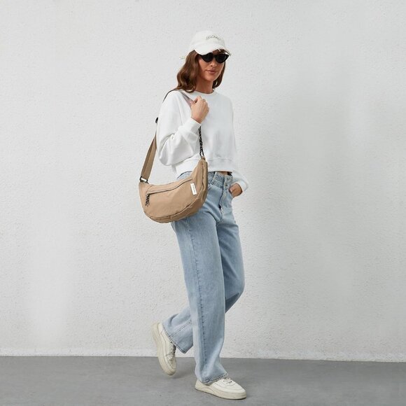 Nylon Crescent Crossbody Bag Compact Water-Resistant Travel Purse - Picture 4 of 7